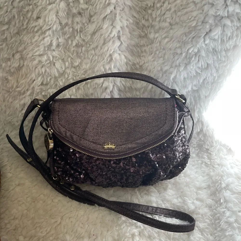 NWOT Juicy Couture purple sequins fabric crossbody bag with gold tone hardwares